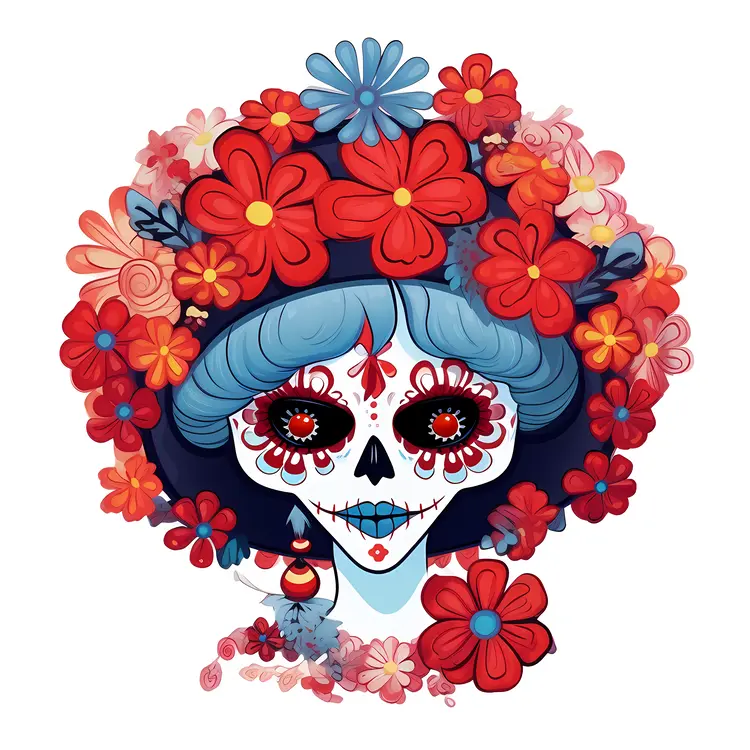 Colorful Sugar Skull with Flowers for Day of the Dead