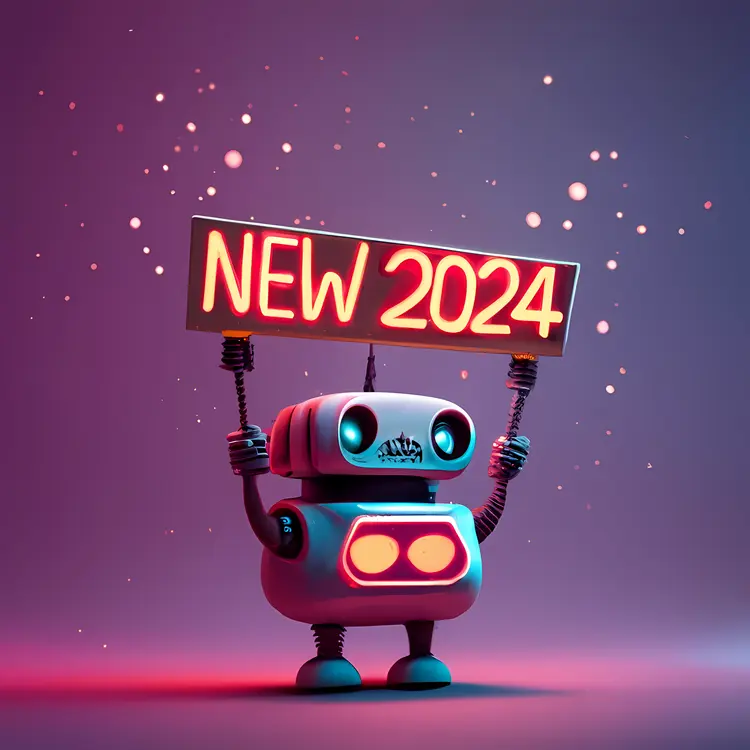 Robot Holding New 2024 Sign