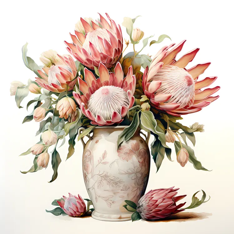 Protea Flowers in Decorative Vase