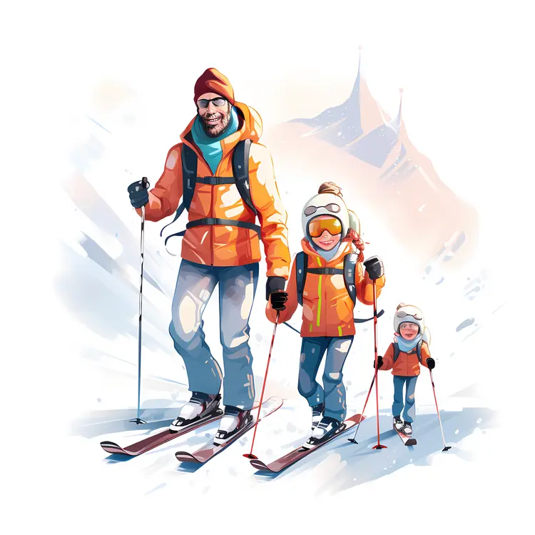 Family Skiing Together