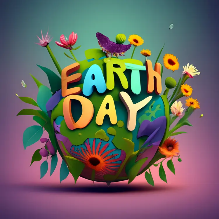 Colorful Earth Day Globe with Flowers