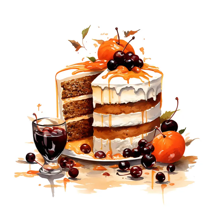 Layered Fruit Cake with Cherries and Blackberries