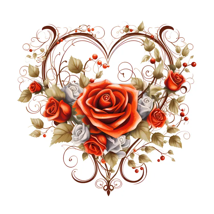 Red and White Roses in Heart Shape