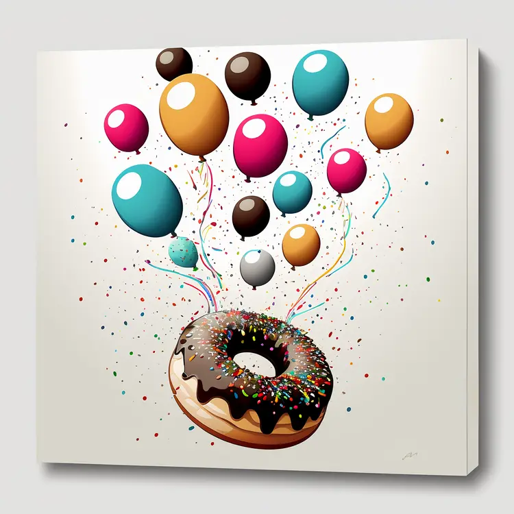 Donut with Colorful Balloons for Celebration
