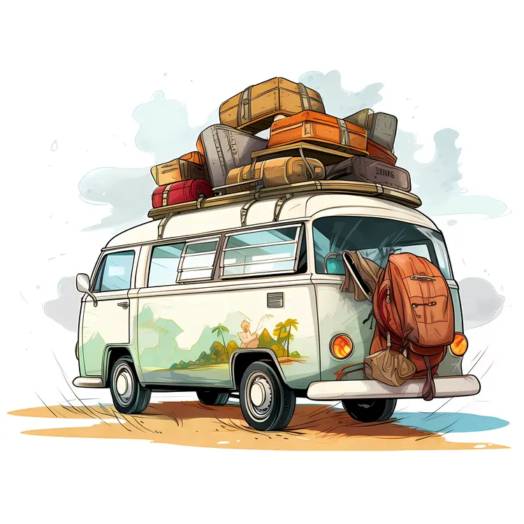 Van Loaded with Luggage for a Road Trip