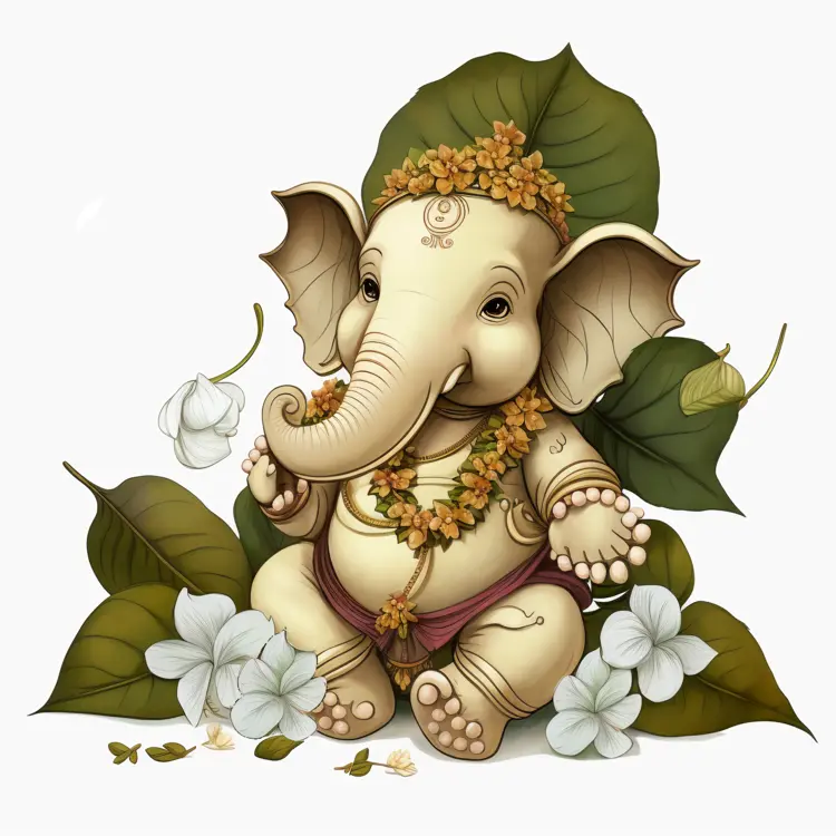 Cute Ganesha Illustration with Flowers