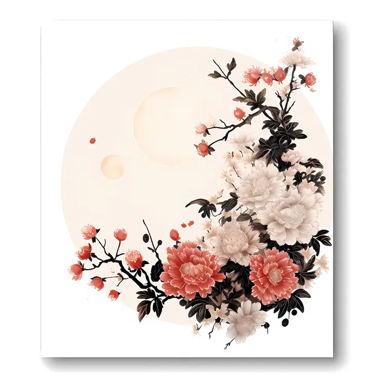 Red and White Flowers in Circular Frame