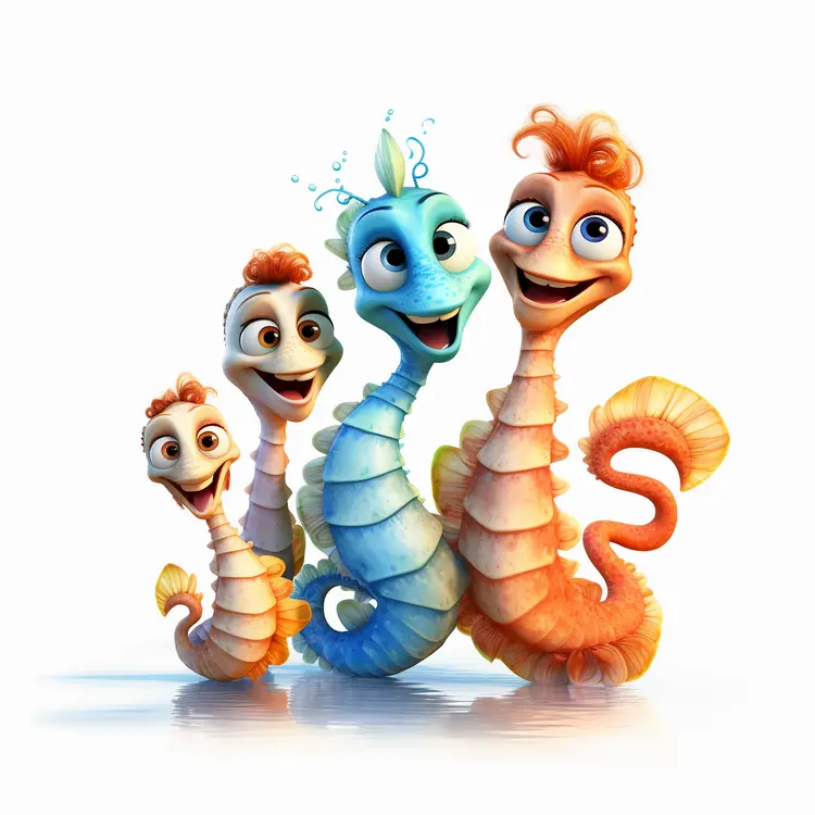 Happy Cartoon Sea Creatures Family