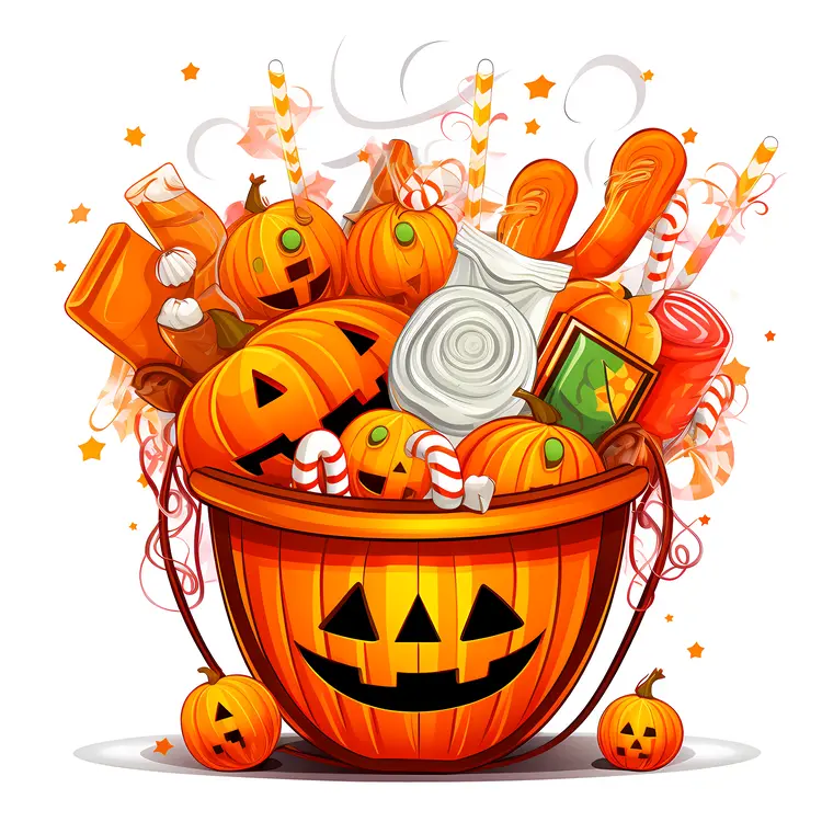 Halloween Pumpkin Bucket Filled with Candy