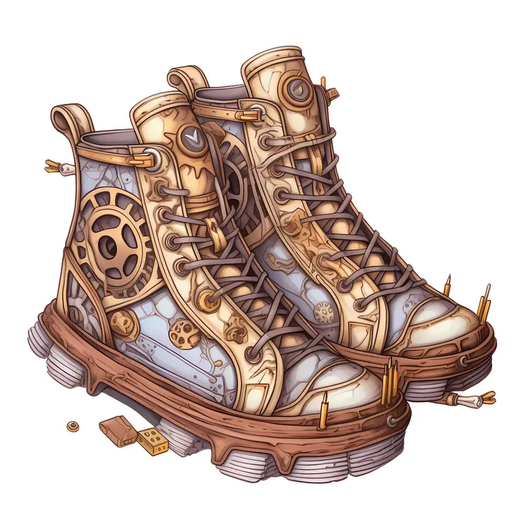 Intricate Steampunk Boots with Gears and Leather Design