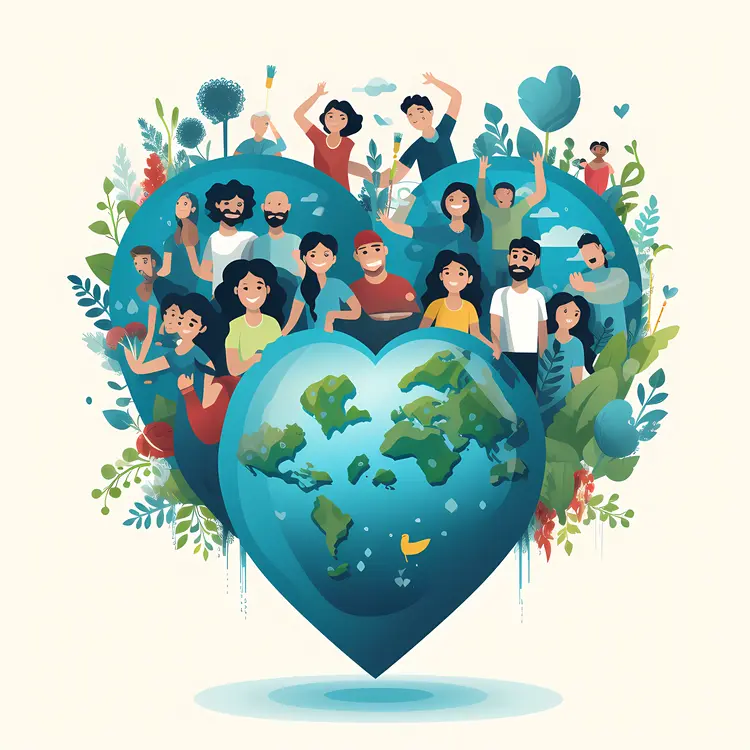 Heart-shaped Earth with Diverse People