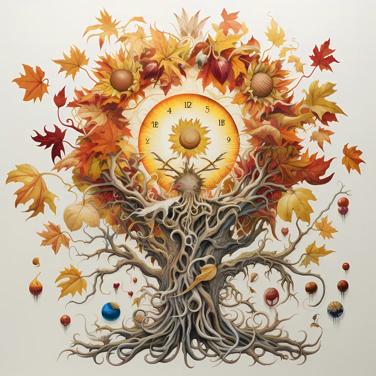 Tree with Autumn Leaves and Clock