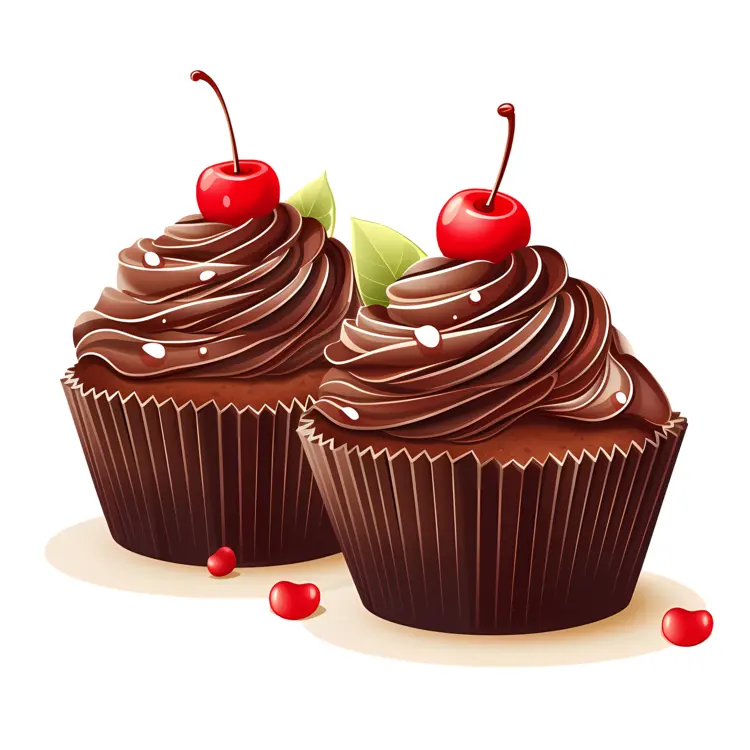 Chocolate Cupcakes with Cherries and Leaves