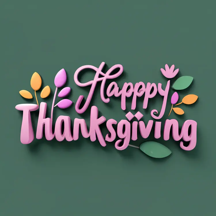 Happy Thanksgiving with Leaves and Flowers