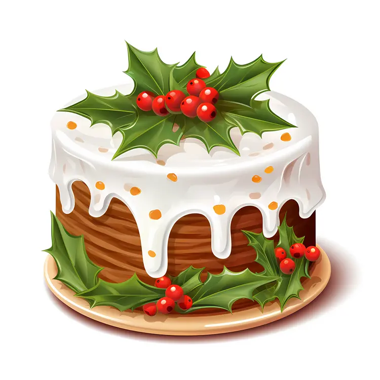 Christmas Cake with Holly and Icing