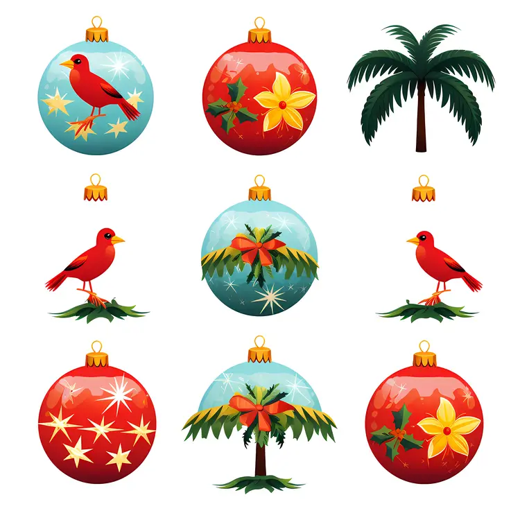 Colorful Christmas Ornaments with Birds