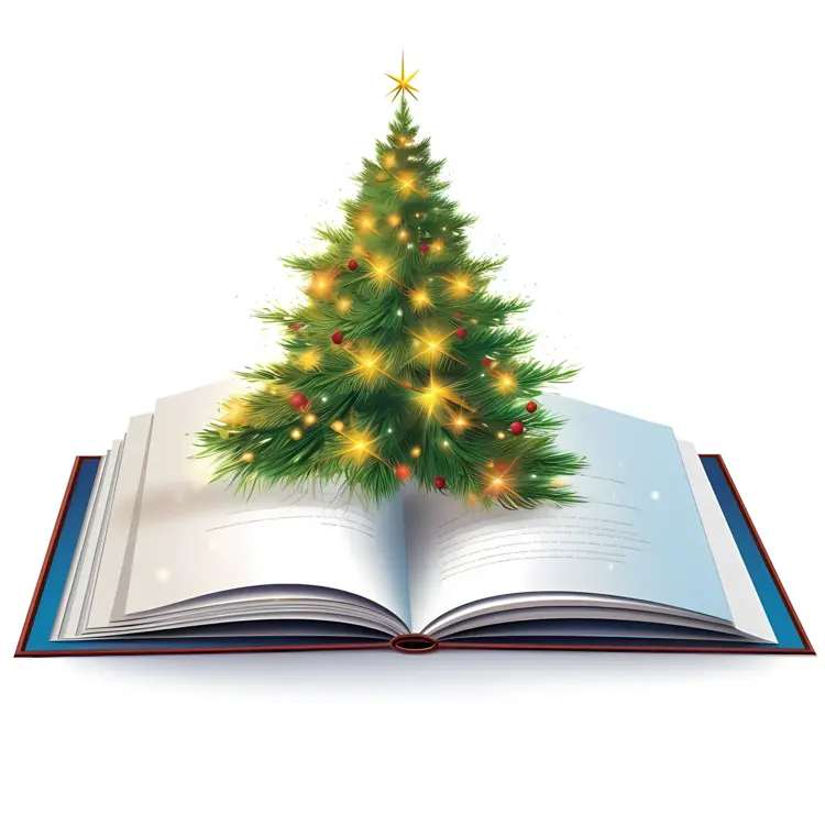 Open Book with Christmas Tree