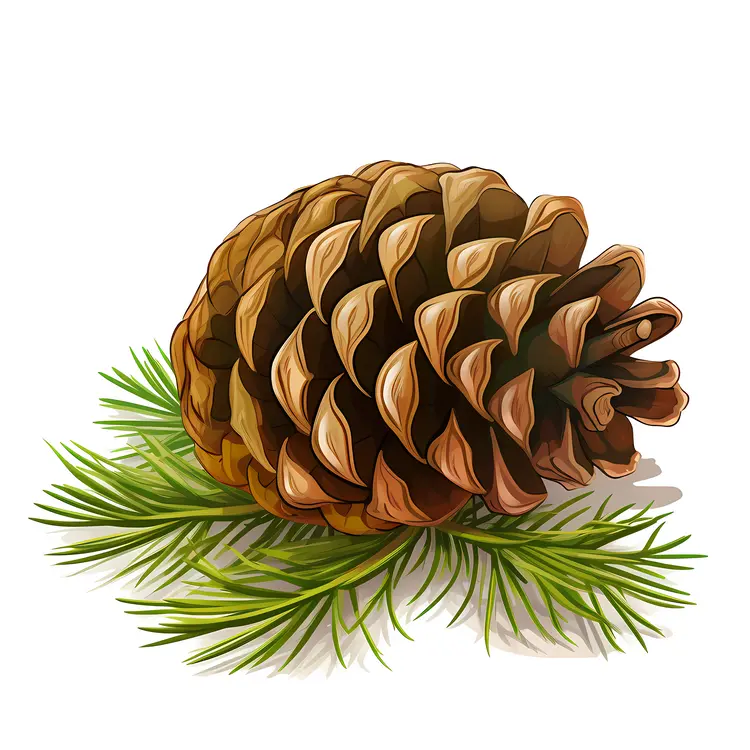 Realistic Pine Cone with Green Needles