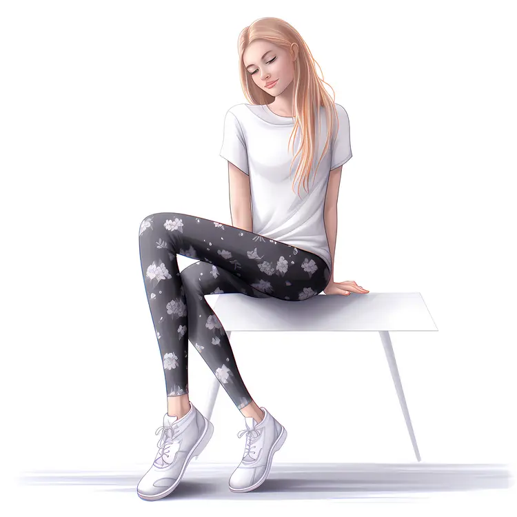 Girl in Cloud Pattern Leggings Illustration