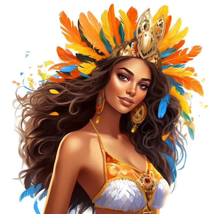 Carnival Dancer in Orange and Yellow Costume