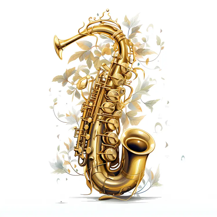 Golden Saxophone with Floral Background