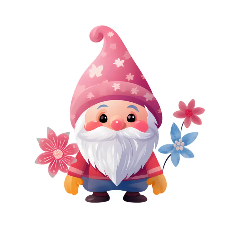 Adorable Pink Hat Gnome with Flowers
