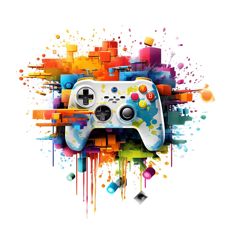 Colorful Game Controller with Abstract Background