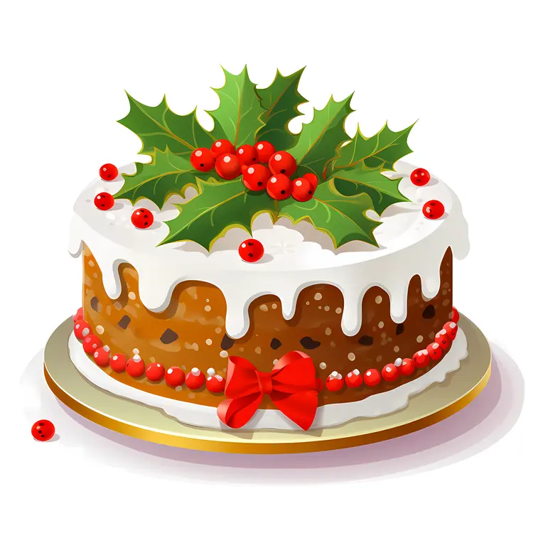 Christmas Cake with Holly and Icing