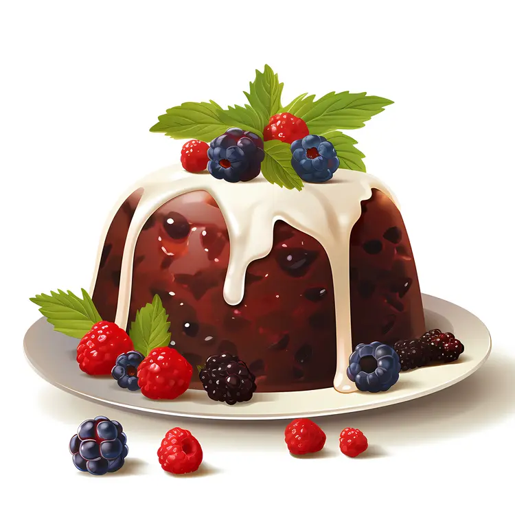 Chocolate Pudding with Berries and Cream