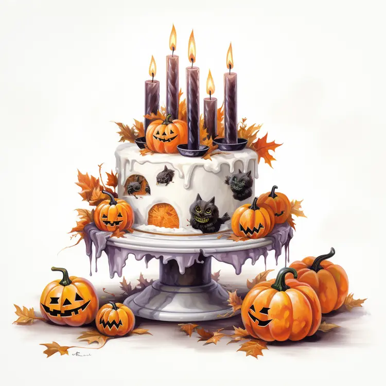 Halloween Cake with Pumpkins and Leaves