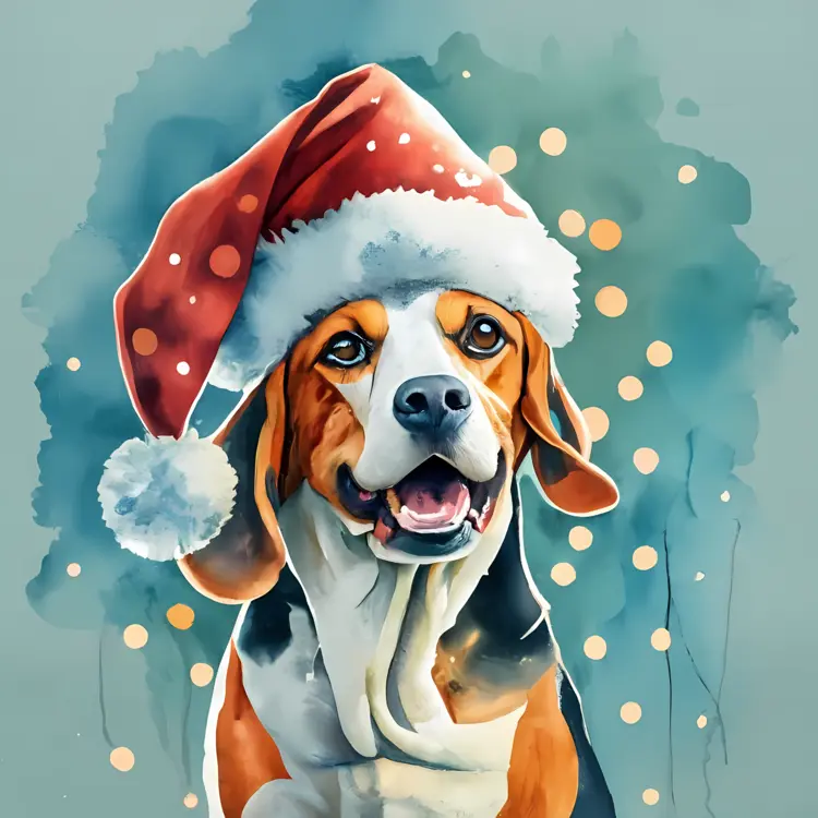 Happy Dog with Santa Hat and Festive Lights
