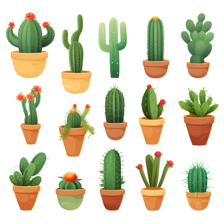 Various Cacti in Pots Collection