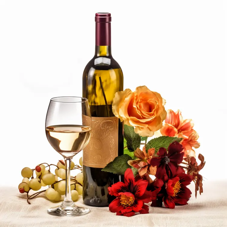 Elegant Wine Bottle with Glass and Flowers