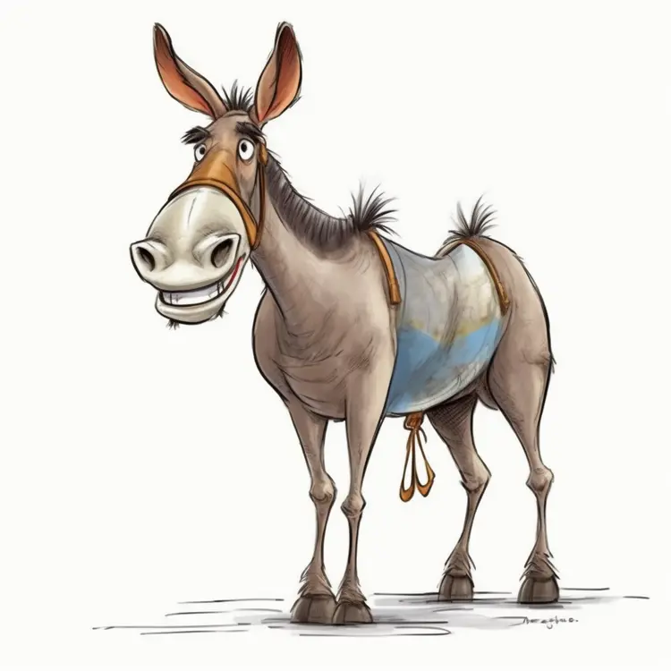 Funny Cartoon Donkey with Saddle