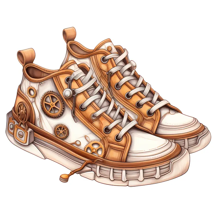 Steampunk Style Sneakers with Gears and Laces