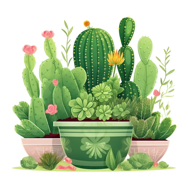 Potted Cacti and Succulents