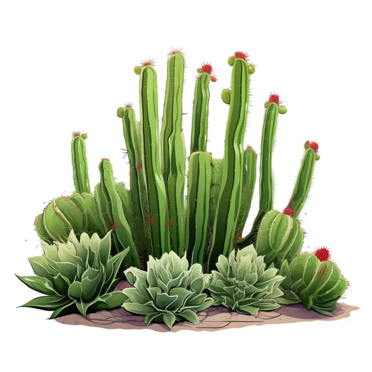 Cactus Garden with Various Green Succulents