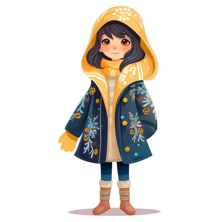 Cute Girl in Winter Coat Illustration