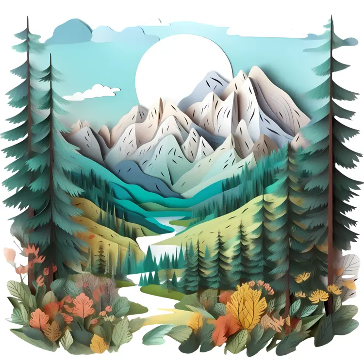 Beautiful Mountain Landscape with Trees and River