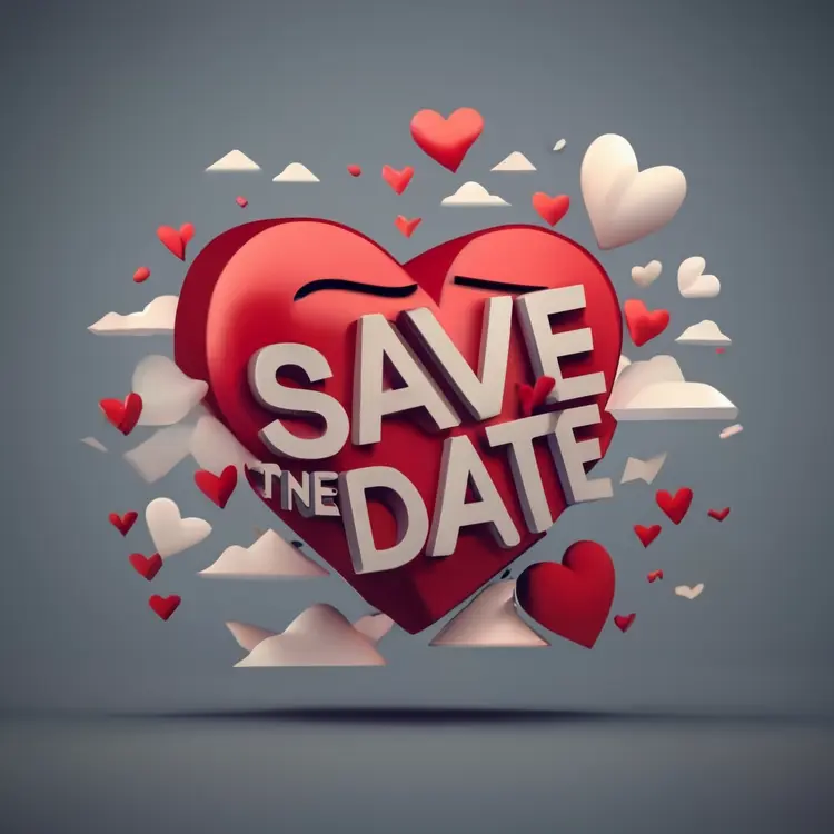 Save the Date with Hearts and Clouds