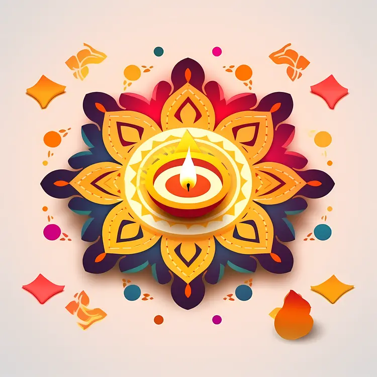 Beautiful Diya and Rangoli for Diwali Celebration