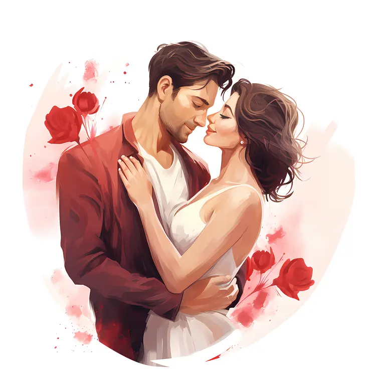 Couple Embracing with Roses