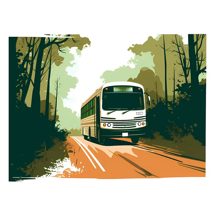 Vintage Bus on a Forest Road