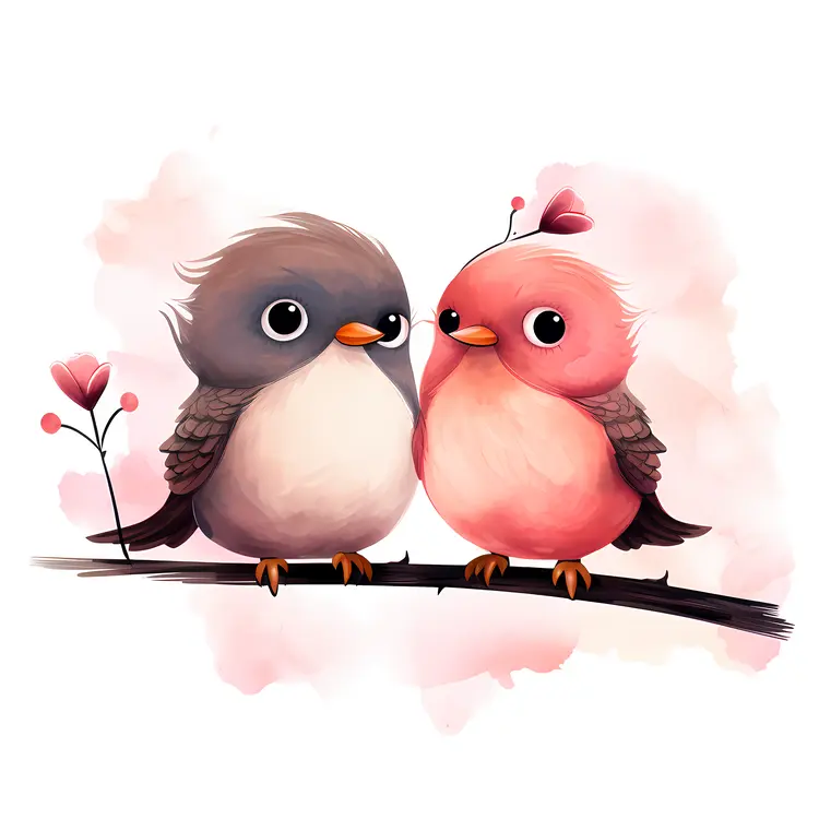 Cute Birds on Branch