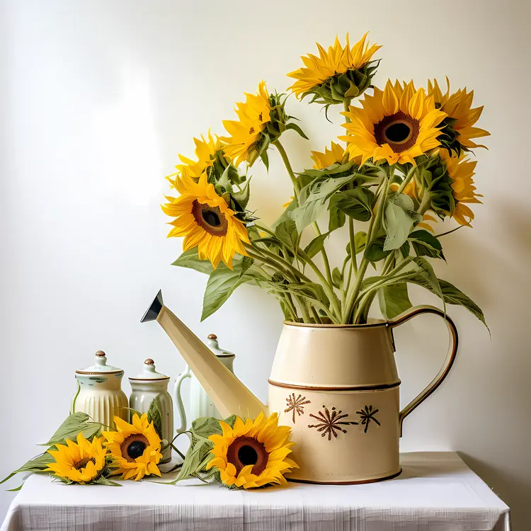 Beautiful Sunflowers in a Watering Can Vase