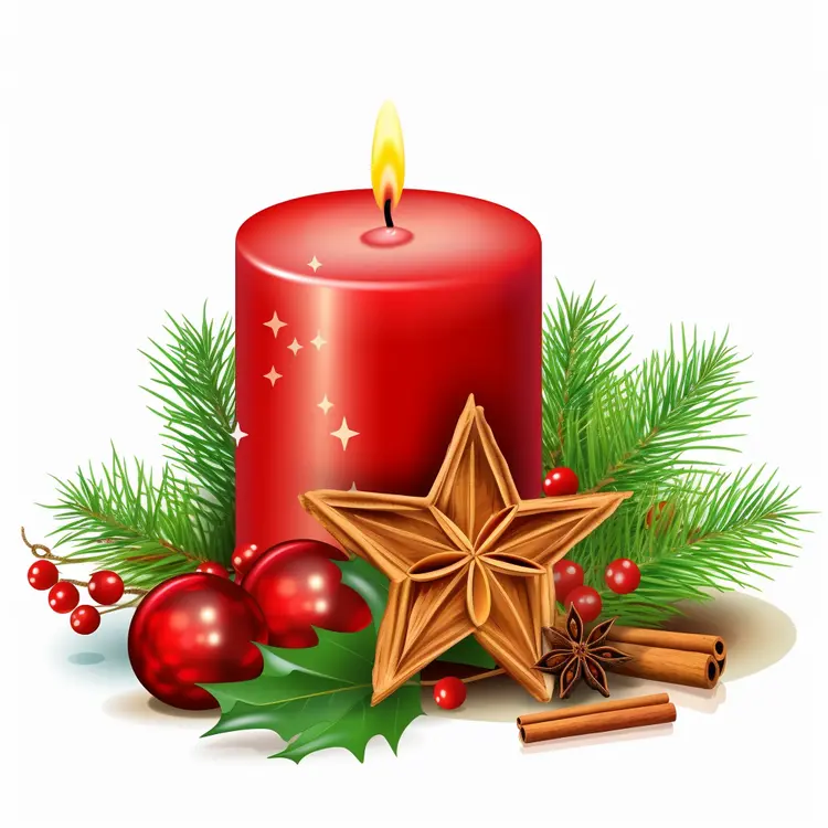 Decorative Red Candle with Holly and Berries
