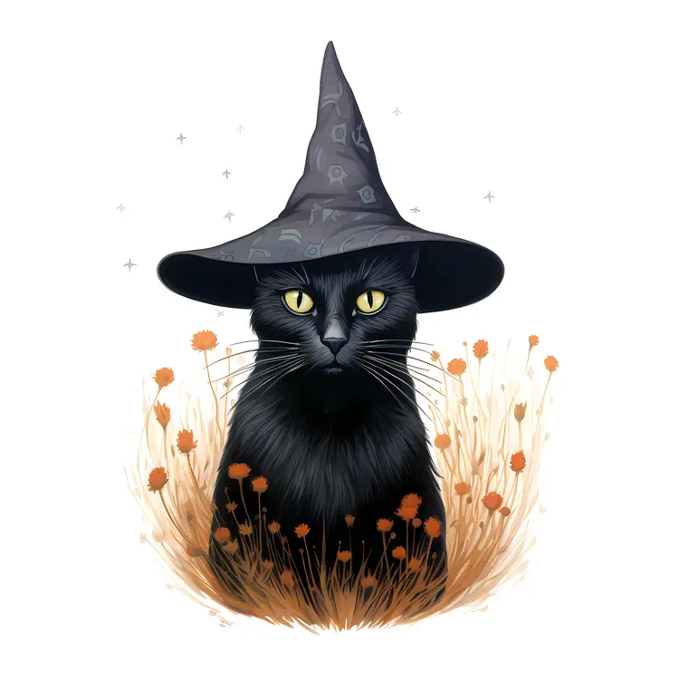 Black Cat with Witch Hat for Halloween