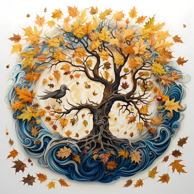 Tree with Leaves and Bird