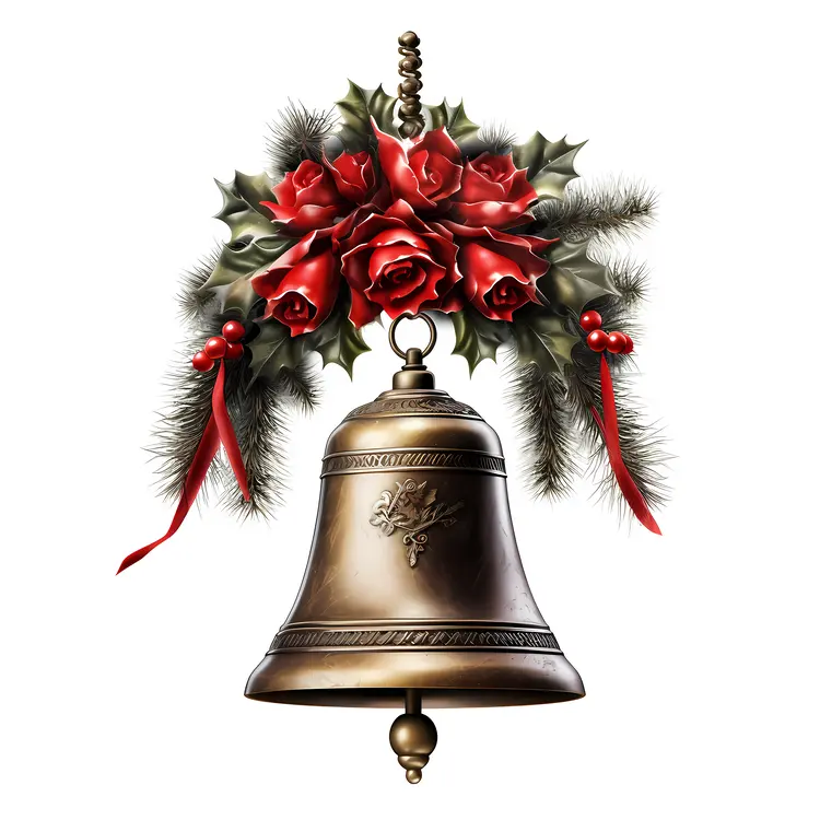 Bronze Bell with Red Roses and Bow
