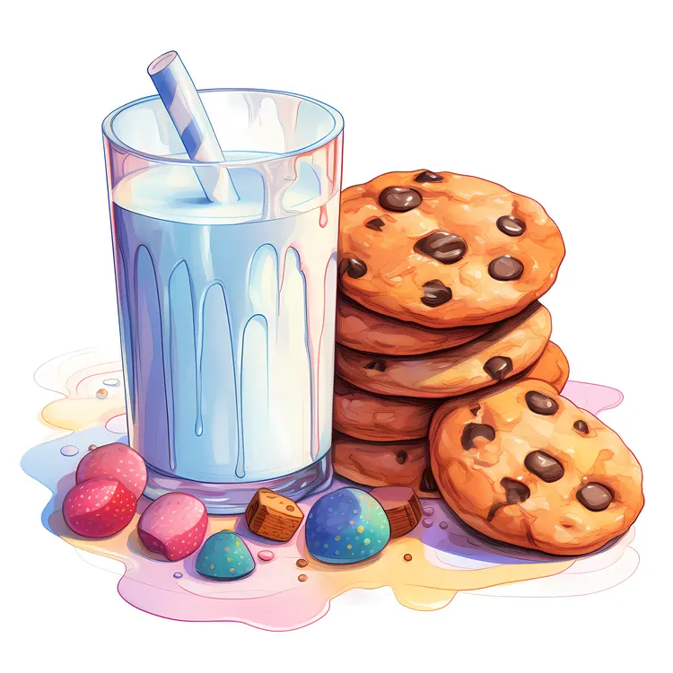 Delicious Milk and Cookies with Colorful Candies